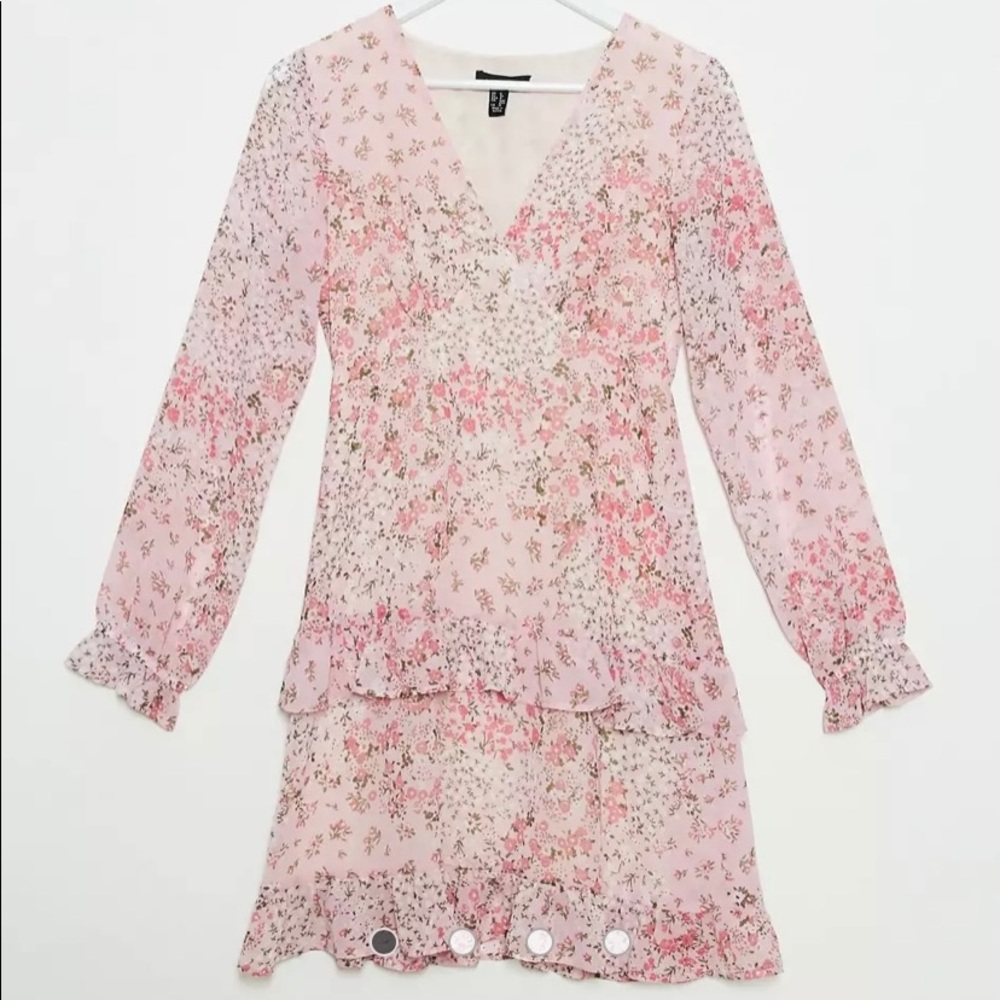 Chiffon tiered mini dress in ditsy floral print